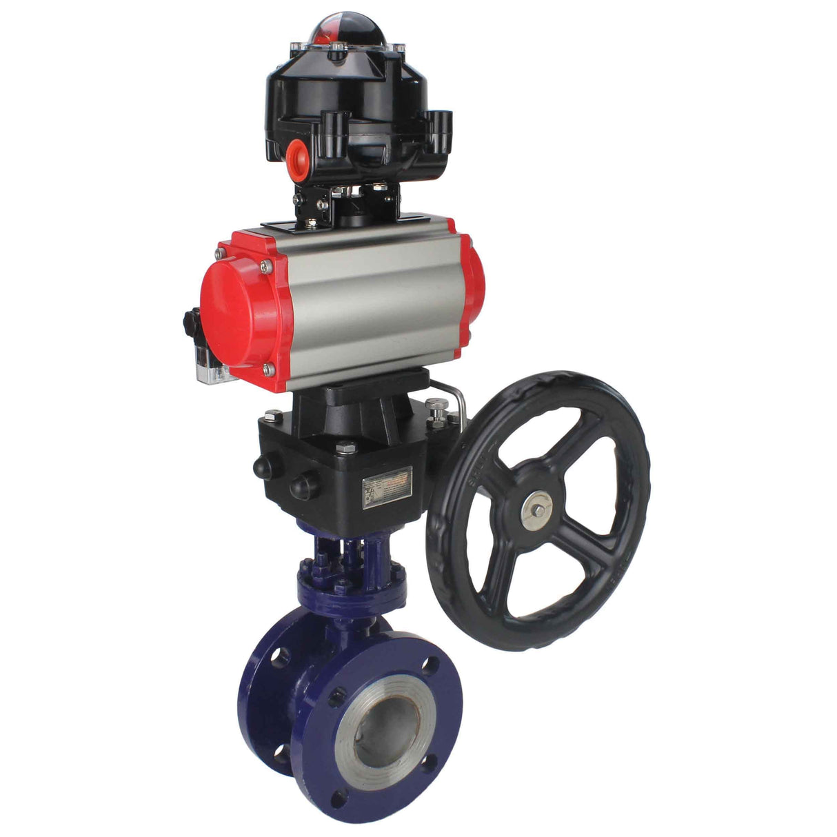Wasser-Schmetterlingsventil Elephant WBV3EX-3432M-1W-F-ISO, Gehäusematerial - Kohlenstoffstahl, Scheibenmaterial - Edelstahl AISI 316, Dichtung - Metall, pneumatischer Antrieb PA-DA Doppelwirkung, 4M310-08 24V, LSU APL-510N EX, Handrad MON