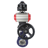 Wasser-Schmetterlingsventil Elephant WBV3EX-3432M-1W-F-ISO, Gehäusematerial - Kohlenstoffstahl, Scheibenmaterial - Edelstahl AISI 316, Dichtung - Metall, pneumatischer Antrieb PA-DA Doppelwirkung, 4M310-08 24V, LSU APL-510N EX, Handrad MON