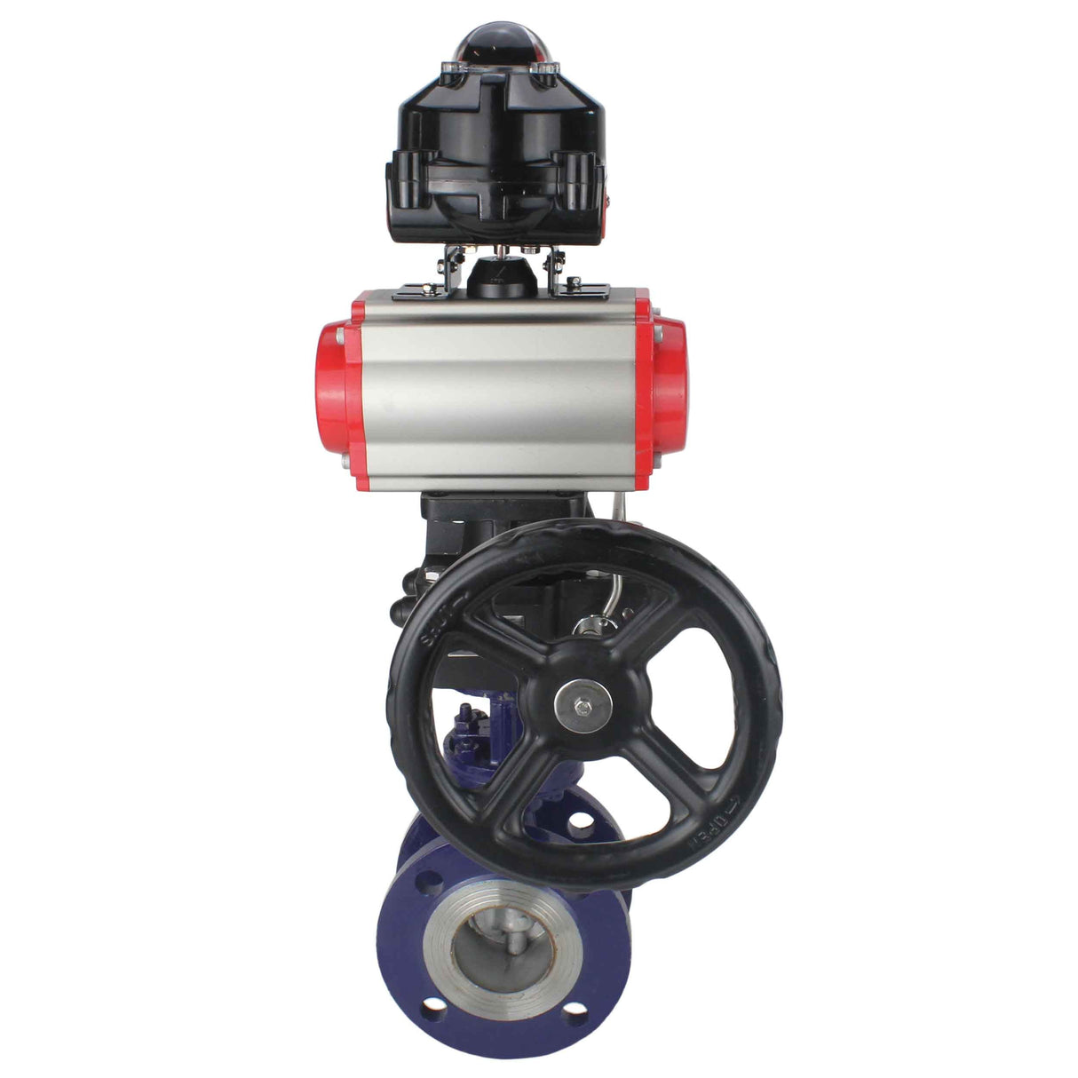 Wasser-Schmetterlingsventil Elephant WBV3EX-3432M-1W-F-ISO, Gehäusematerial - Kohlenstoffstahl, Scheibenmaterial - Edelstahl AISI 316, Dichtung - Metall, pneumatischer Antrieb PA-DA Doppelwirkung, 4M310-08 220V, LSU APL-510N EX, Handrad MON