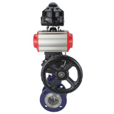 Wasser-Schmetterlingsventil Elephant WBV3EX-3432M-1W-F-ISO, Gehäusematerial - Kohlenstoffstahl, Scheibenmaterial - Edelstahl AISI 316, Dichtung - Metall, pneumatischer Antrieb PA-DA Doppelwirkung, 4M310-08 220V, LSU APL-510N EX, Handrad MON