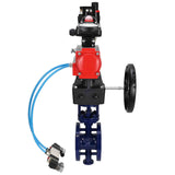 Wasser-Schmetterlingsventil Elephant WBV3EX-3431M-1W-F-ISO, Gehäusematerial - Kohlenstoffstahl, Scheibenmaterial - Edelstahl AISI 304, Dichtung - Metall, pneumatischer Antrieb PA-DA Doppelwirkung, 4V320-10 220V, LSU APL-210N, Handrad MON, ATU AFC2000