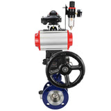 Wasser-Schmetterlingsventil Elephant WBV3EX-3432M-1W-F-ISO, Gehäusematerial - Kohlenstoffstahl, Scheibenmaterial - Edelstahl AISI 316, Dichtung - Metall, pneumatischer Antrieb PA-DA Doppelwirkung, 4V320-10 220V, LSU APL-210N, Handrad MON, ATU AFC2000