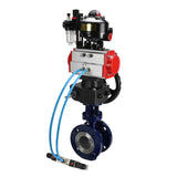 Wasser-Schmetterlingsventil Elephant WBV3EX-3432M-1W-F-ISO, Gehäusematerial - Kohlenstoffstahl, Scheibenmaterial - Edelstahl AISI 316, Dichtung - Metall, pneumatischer Antrieb PA-DA Doppelwirkung, 4V320-08 220V, LSU APL-510N EX, Handrad MON, ATU AFC2000