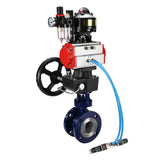 Wasser-Schmetterlingsventil Elephant WBV3EX-3432M-1W-F-ISO, Gehäusematerial - Kohlenstoffstahl, Scheibenmaterial - Edelstahl AISI 316, Dichtung - Metall, pneumatischer Antrieb PA-DA Doppelwirkung, 4V320-08 220V, LSU APL-510N EX, Handrad MON, ATU AFC2000