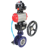 Wasser-Schmetterlingsventil Elephant WBV3EX-3432M-1W-F-ISO, Gehäusematerial - Kohlenstoffstahl, Scheibenmaterial - Edelstahl AISI 316, Dichtung - Metall, pneumatischer Antrieb PA-DA Doppelwirkung, 4V320-08 220V, LSU APL-510N EX, Handrad MON