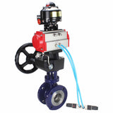 Wasser-Schmetterlingsventil Elephant WBV3EX-3432M-1W-F-ISO, Gehäusematerial - Kohlenstoffstahl, Scheibenmaterial - Edelstahl AISI 316, Dichtung - Metall, pneumatischer Antrieb PA-DA Doppelwirkung, 4V320-08 220V, LSU APL-510N EX, Handrad MON