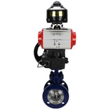 Wasser-Schmetterlingsventil Elephant WBV3EX-3432M-1W-F-ISO, Gehäusematerial - Kohlenstoffstahl, Scheibenmaterial - Edelstahl AISI 316, Dichtung - Metall, pneumatischer Antrieb PA-DA Doppelwirkung, LSU APL-510N EX, Handrad MON