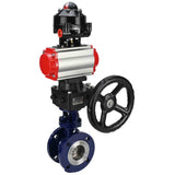 Wasser-Schmetterlingsventil Elephant WBV3EX-3432M-1W-F-ISO, Gehäusematerial - Kohlenstoffstahl, Scheibenmaterial - Edelstahl AISI 316, Dichtung - Metall, pneumatischer Antrieb PA-DA Doppelwirkung, LSU APL-510N EX, Handrad MON