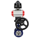 Wasser-Schmetterlingsventil Elephant WBV3EX-3432M-1W-F-ISO, Gehäusematerial - Kohlenstoffstahl, Scheibenmaterial - Edelstahl AISI 316, Dichtung - Metall, pneumatischer Antrieb PA-DA Doppelwirkung, LSU APL-510N EX, Handrad MON