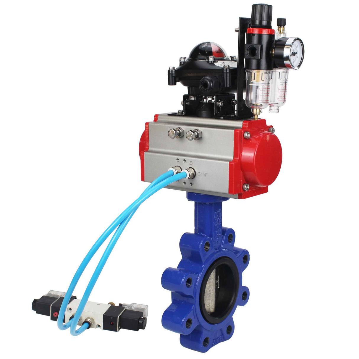 Wasser-Schmetterlingsventil Elephant WBV1616N-2W-Fb-H, Gehäusematerial - Gusseisen QT450, Scheibenmaterial - Gusseisen QT450, Dichtung - NBR, pneumatischer Antrieb PA-SA mit Rückstellfedern, 4V320-08 220V, LSU APL-210N, ATU AFC2000