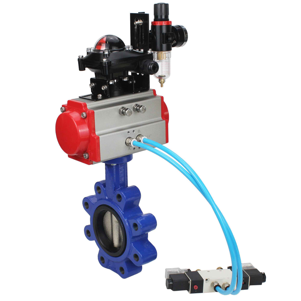 Wasser-Schmetterlingsventil Elephant WBV1616N-2W-Fb-H, Gehäusematerial - Gusseisen QT450, Scheibenmaterial - Gusseisen QT450, Dichtung - NBR, pneumatischer Antrieb PA-SA mit Rückstellfedern, 4V320-08 220V, LSU APL-210N, ATU AFC2000
