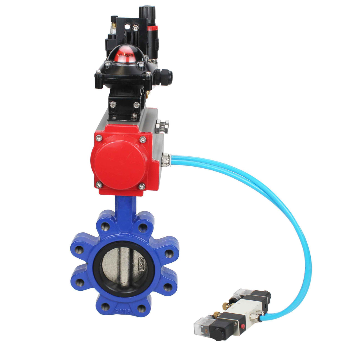 Wasser-Schmetterlingsventil Elephant WBV1616N-2W-Fb-H, Gehäusematerial - Gusseisen QT450, Scheibenmaterial - Gusseisen QT450, Dichtung - NBR, pneumatischer Antrieb PA-SA mit Rückstellfedern, 4V320-10 220V, LSU APL-210N, ATU AFC2000