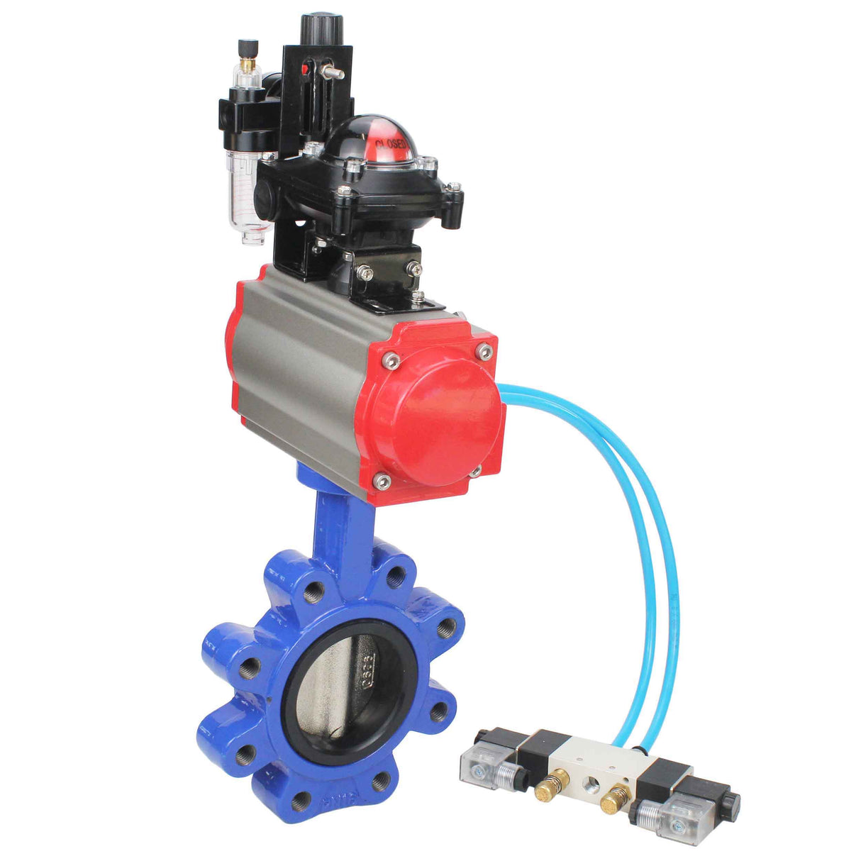 Wasser-Schmetterlingsventil Elephant WBV1616N-2W-Fb-H, Gehäusematerial - Gusseisen QT450, Scheibenmaterial - Gusseisen QT450, Dichtung - NBR, pneumatischer Antrieb PA-DA Doppelwirkung, 4V320-10 220V, LSU APL-210N, ATU AFC2000