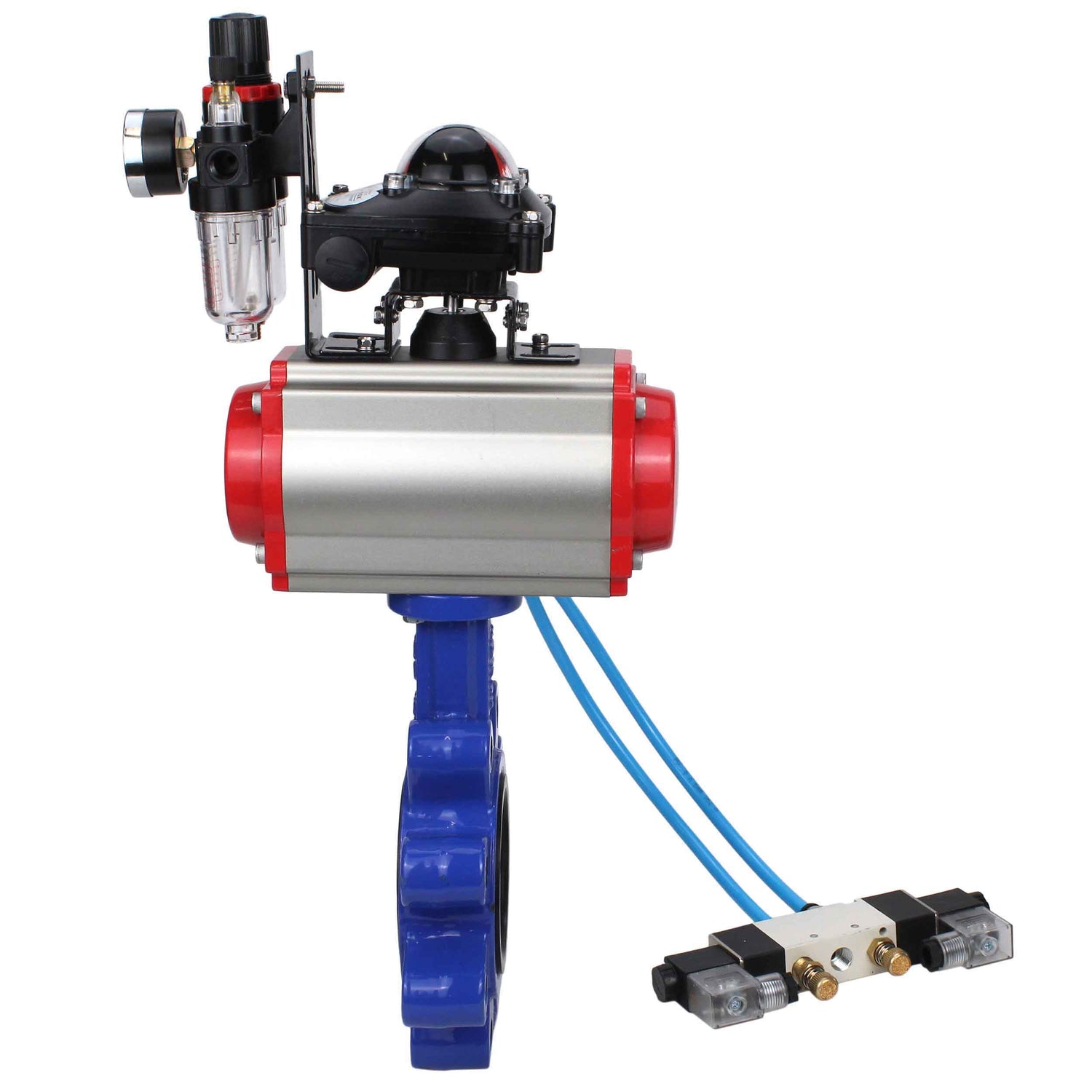 Wasser-Schmetterlingsventil Elephant WBV1616E-2W-Fb-H, Gehäusematerial - Gusseisen QT450, Scheibenmaterial - Gusseisen QT450, Dichtung - EPDM, pneumatischer Antrieb PA-SA mit Rückstellfedern, 4V320-10 220V, LSU APL-210N, ATU AFC2000