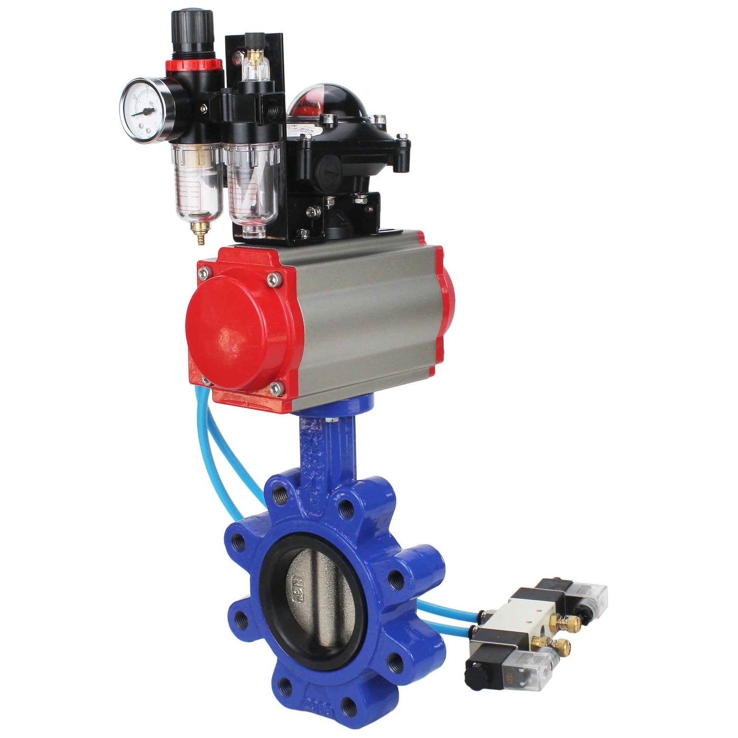 Wasser-Schmetterlingsventil Elephant WBV1616N-2W-Fb-H, Gehäusematerial - Gusseisen QT450, Scheibenmaterial - Gusseisen QT450, Dichtung - NBR, pneumatischer Antrieb PA-DA Doppelwirkung, 4V320-10 220V, LSU APL-210N, ATU AFC2000