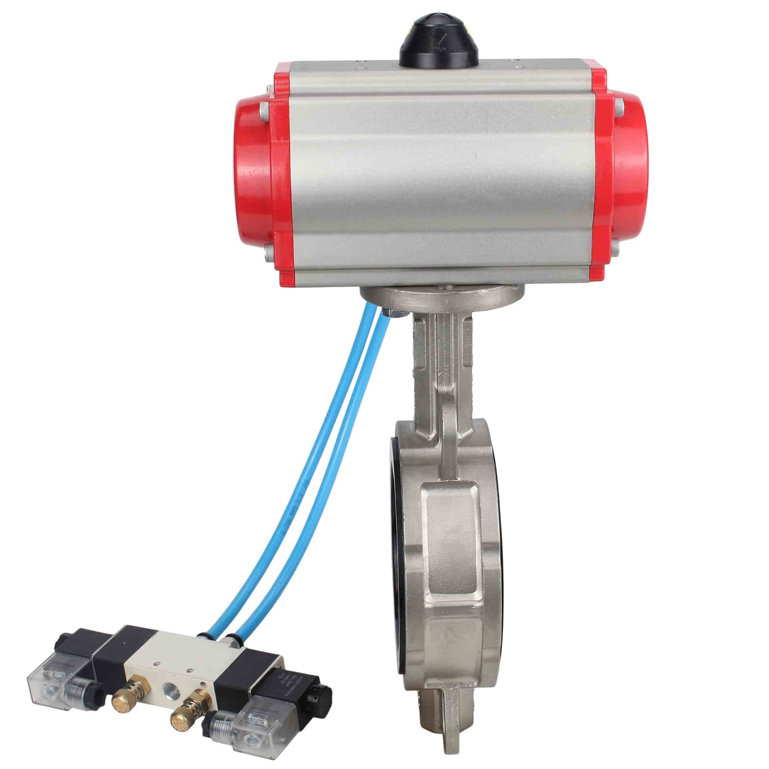 Water Butterfly Valve Elephant WBV3131N-2W-Fb-H, Gehäusematerial - Edelstahl AISI 304, Scheibenmaterial - Edelstahl AISI 304, Dichtung - NBR, pneumatischer Antrieb PA-DA Doppelwirkung, 4V320-08 220V