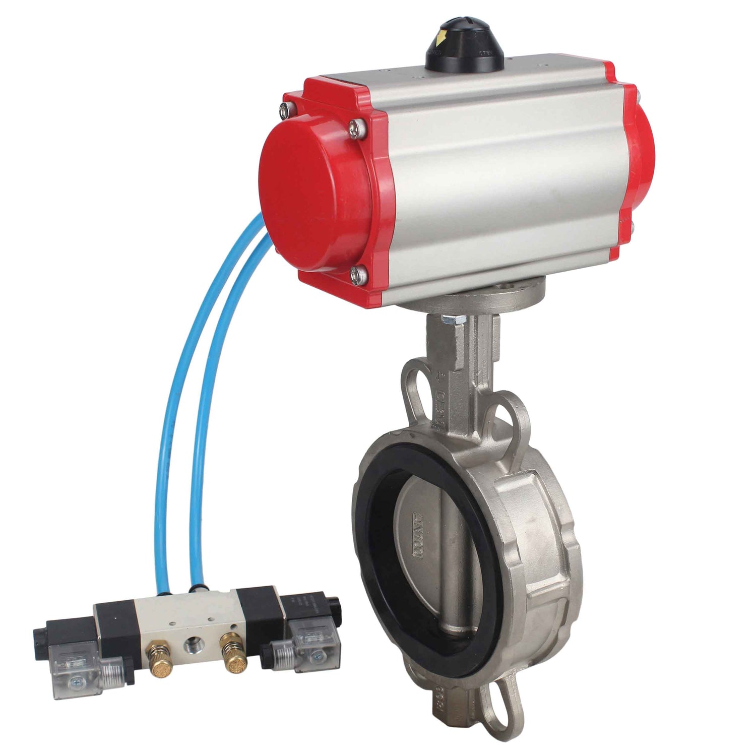 Water Butterfly Valve Elephant WBV3131N-2W-Fb-H, Gehäusematerial - Edelstahl AISI 304, Scheibenmaterial - Edelstahl AISI 304, Dichtung - NBR, pneumatischer Antrieb PA-DA Doppelwirkung, 4V320-08 220V