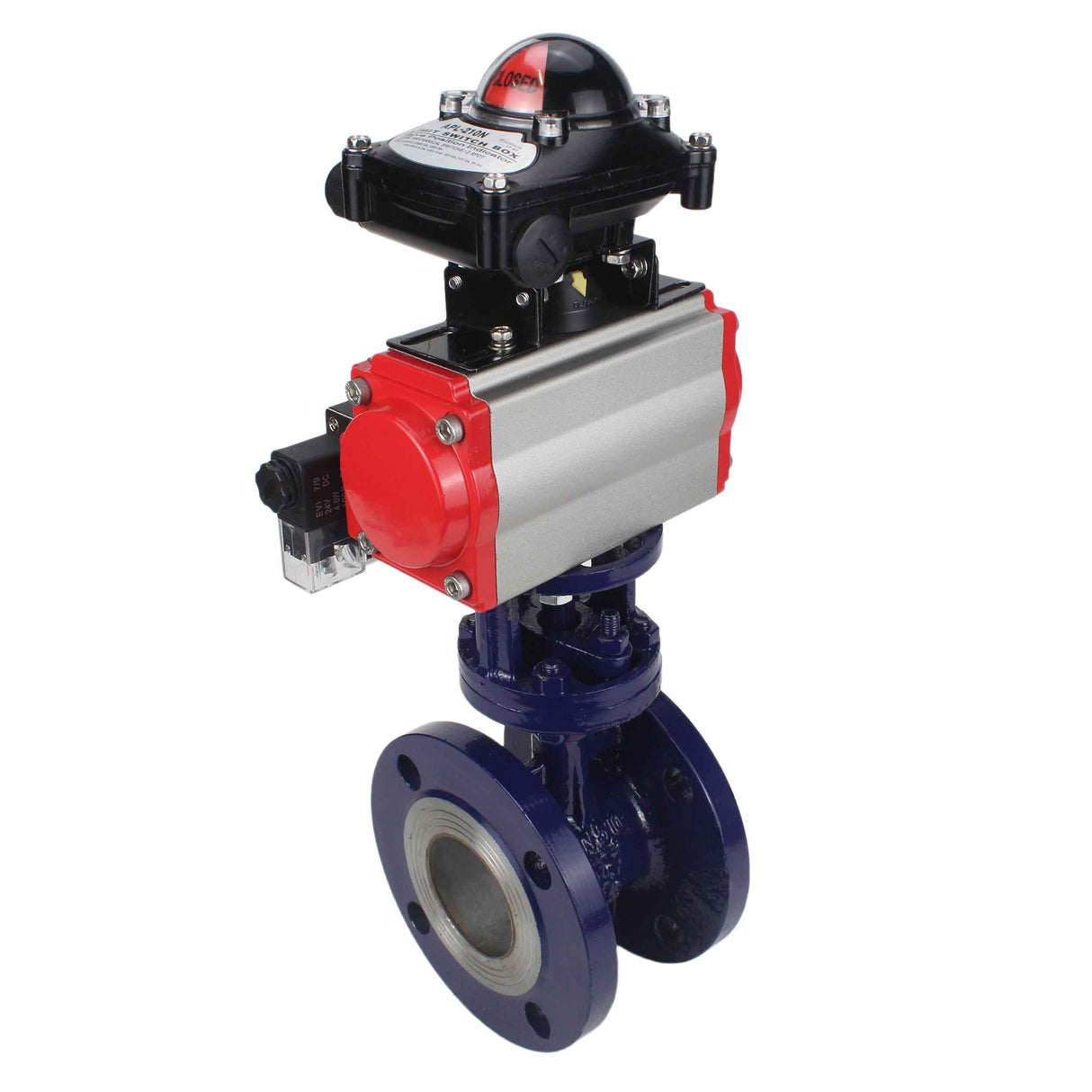 Wasser-Schmetterlingsventil Elephant WBV3EX-3432M-1W-F-ISO, Gehäusematerial - Kohlenstoffstahl, Scheibenmaterial - Edelstahl AISI 316, Dichtung - Metall, pneumatischer Antrieb PA-SA mit Rückstellfedern, 4M310-08 24V, LSU APL-210N