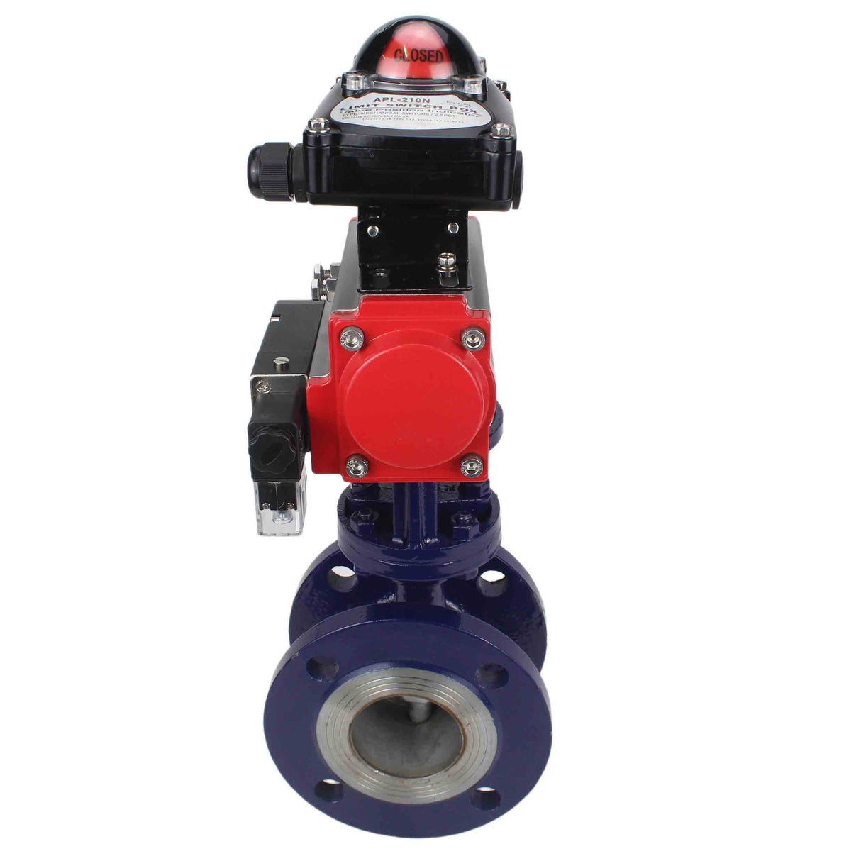 Wasser-Schmetterlingsventil Elephant WBV3EX-3432M-1W-F-ISO, Gehäusematerial - Kohlenstoffstahl, Scheibenmaterial - Edelstahl AISI 316, Dichtung - Metall, pneumatischer Antrieb PA-SA mit Rückstellfedern, 4M310-08 24V, LSU APL-210N