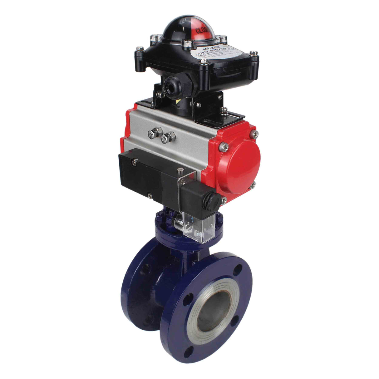 Wasser-Schmetterlingsventil Elephant WBV3EX-3432M-1W-F-ISO, Gehäusematerial - Kohlenstoffstahl, Scheibenmaterial - Edelstahl AISI 316, Dichtung - Metall, pneumatischer Antrieb PA-SA mit Rückstellfedern, 4M310-08 220V, LSU APL-210N