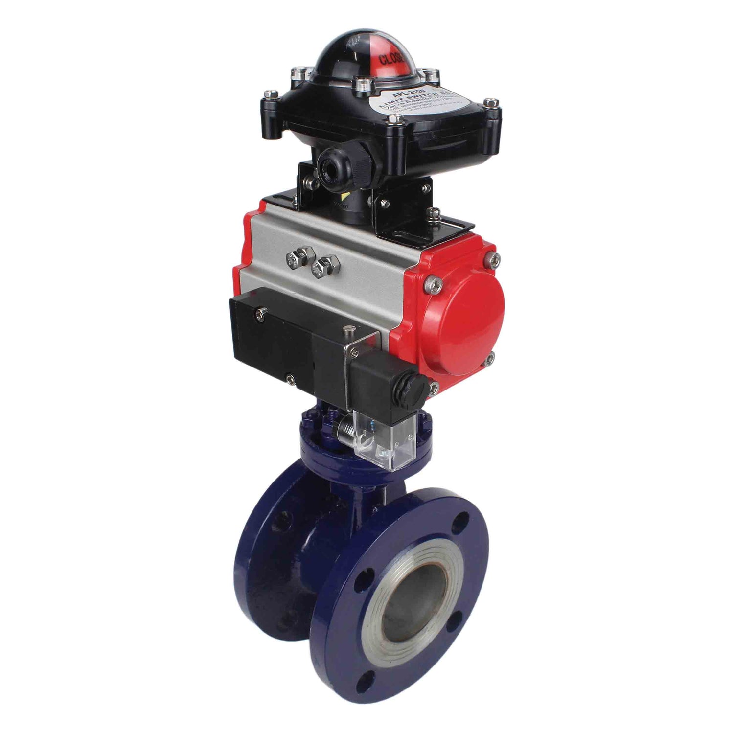 Water Butterfly Valve Elephant WBV3EX-3431M-1W-F-ISO, Gehäusematerial - Kohlenstoffstahl, Scheibenmaterial - Edelstahl AISI 304, Dichtung - Metall, pneumatischer Antrieb PA-SA mit Rückstellfedern, 4M310-08 220V, LSU APL-210N