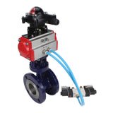 Wasser-Schmetterlingsventil Elephant WBV3EX-3432M-1W-F-ISO, Gehäusematerial - Kohlenstoffstahl, Scheibenmaterial - Edelstahl AISI 316, Dichtung - Metall, pneumatischer Antrieb PA-SA mit Rückstellfedern, 4V320-08 220V, LSU APL-210N