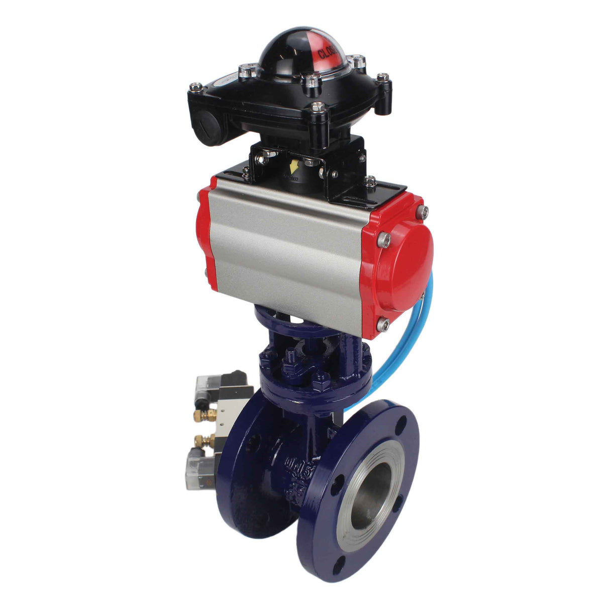 Wasser-Schmetterlingsventil Elephant WBV3EX-3432M-1W-F-ISO, Gehäusematerial - Kohlenstoffstahl, Scheibenmaterial - Edelstahl AISI 316, Dichtung - Metall, pneumatischer Antrieb PA-DA Doppelwirkung, 4V320-10 220V, LSU APL-210N