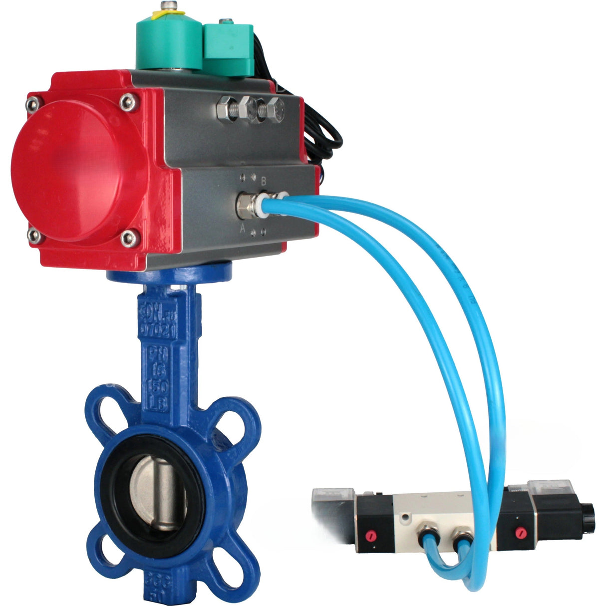 Water Butterfly Valve Elephant WBV1132N-2W-Fb-H DN40-300 16 bar body - GG25 cast iron, disc - 316L stainless steel, seal - NBR, with pneumatic actuator PA-DA-XXX, pneumatic distributor 4V320-10 220V and ALS200D magnetic switch