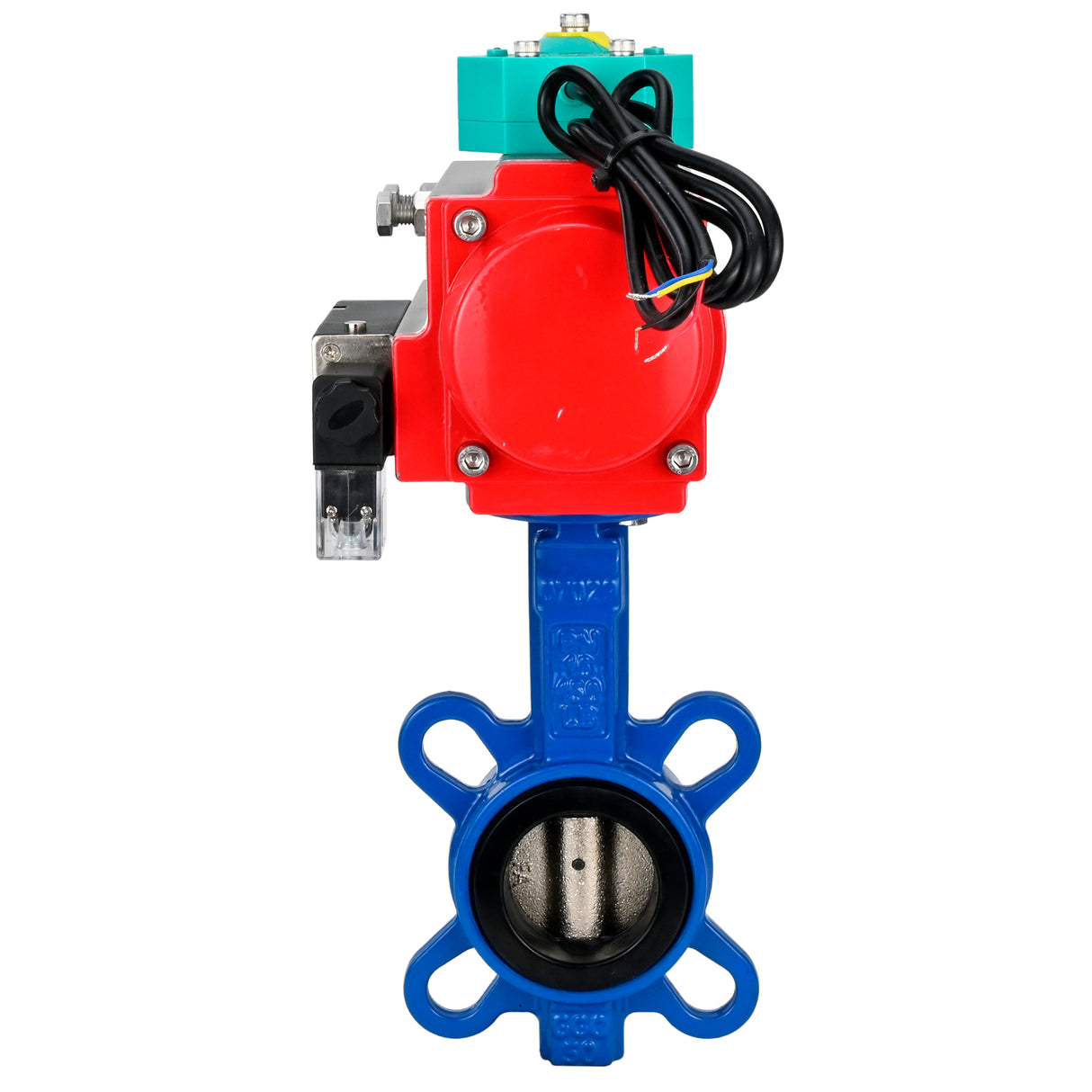 Water Butterfly Valve Elephant WBV1413E-2W-Fb-H DN40-300 16 bar body - GGG50 cast iron, disc - GGG40 cast iron, seal - EPDM, with pneumatic actuator PA-DA-XXX, pneumatic distributor 4M310-08 NAMUR 220V and ALS200D magnetic switch