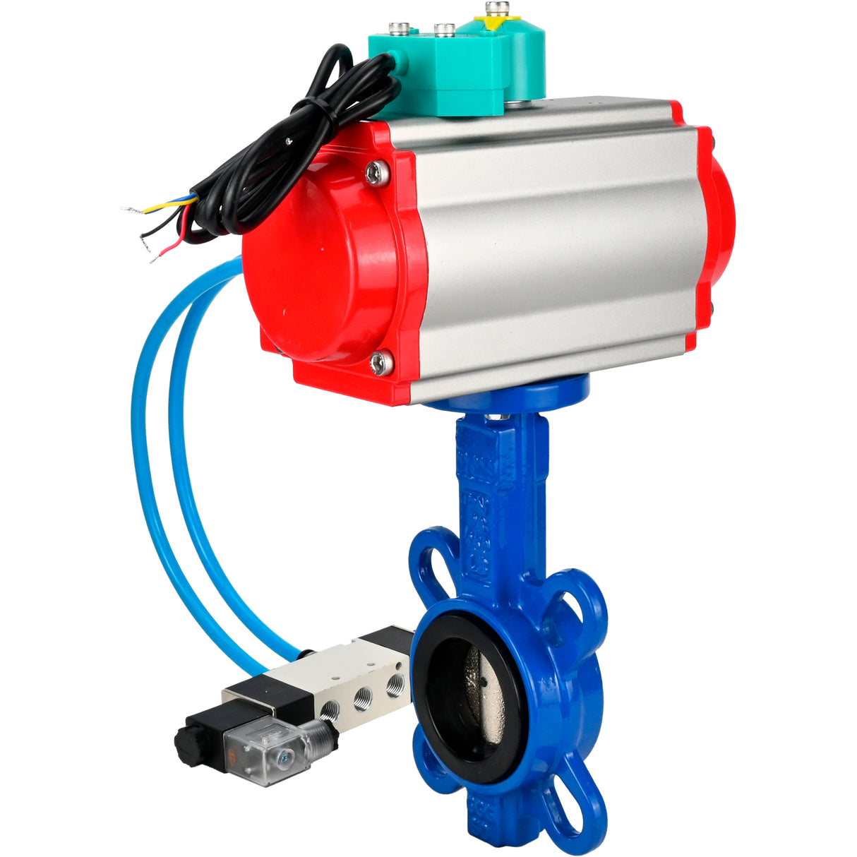 Water Butterfly Valve Elephant WBV1413E-2W-Fb-H DN40-300 16 bar body - GGG50 cast iron, disc - GGG40 cast iron, seal - EPDM, with pneumatic actuator PA-DA-XXX, pneumatic distributor 4V320-10 220V and ALS200D magnetic switch