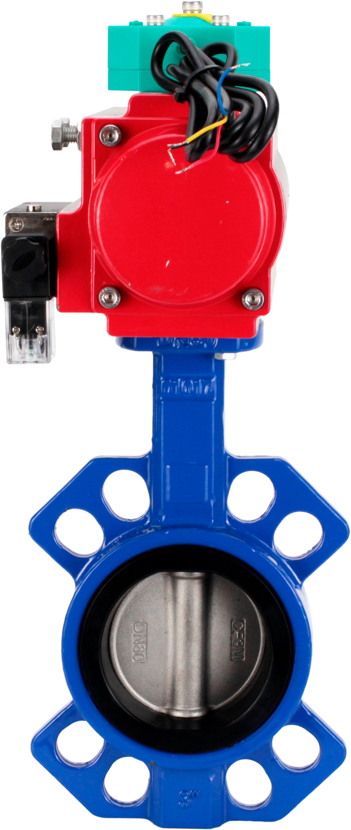 Water Butterfly Valve Elephant WBV1432E-2W-Fb-H DN40-300 16 bar body - GGG50 cast iron, disc - 316L stainless steel, seal - EPDM, with pneumatic actuator PA-DA-XXX, pneumatic distributor 4M310-08 NAMUR 220V and ALS200D magnetic switch