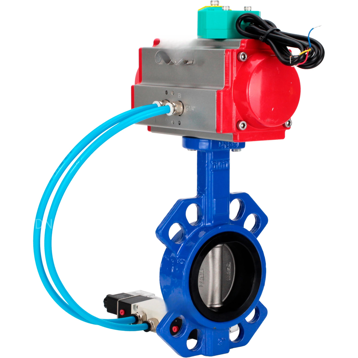 Water Butterfly Valve Elephant WBV1432N-2W-Fb-H DN40-300 16 bar body - GGG50 cast iron, disc - 316L stainless steel, seal - NBR, with pneumatic actuator PA-DA-XXX, pneumatic distributor 4V320-08 220V and ALS200D magnetic switch