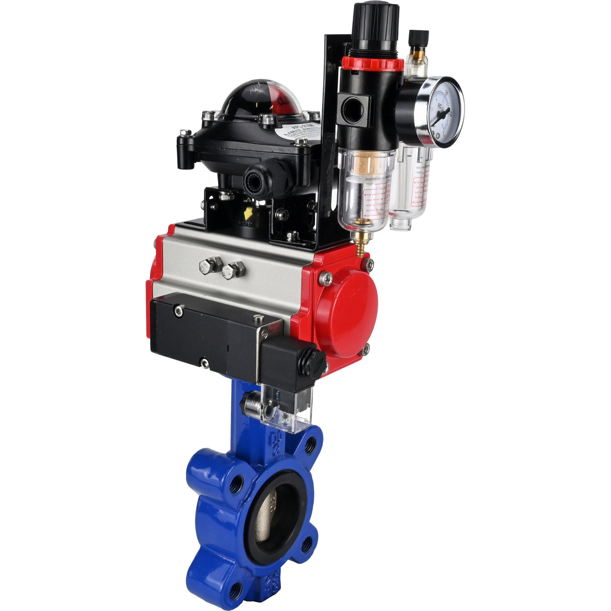 Wasser-Schmetterlingsventil Elephant WBV1616N-2W-Fb-H, Gehäusematerial - Gusseisen QT450, Scheibenmaterial - Gusseisen QT450, Dichtung - NBR, pneumatischer Antrieb PA-SA mit Rückstellfedern, 4M310-08 24V, LSU APL-210N, ATU AFC2000
