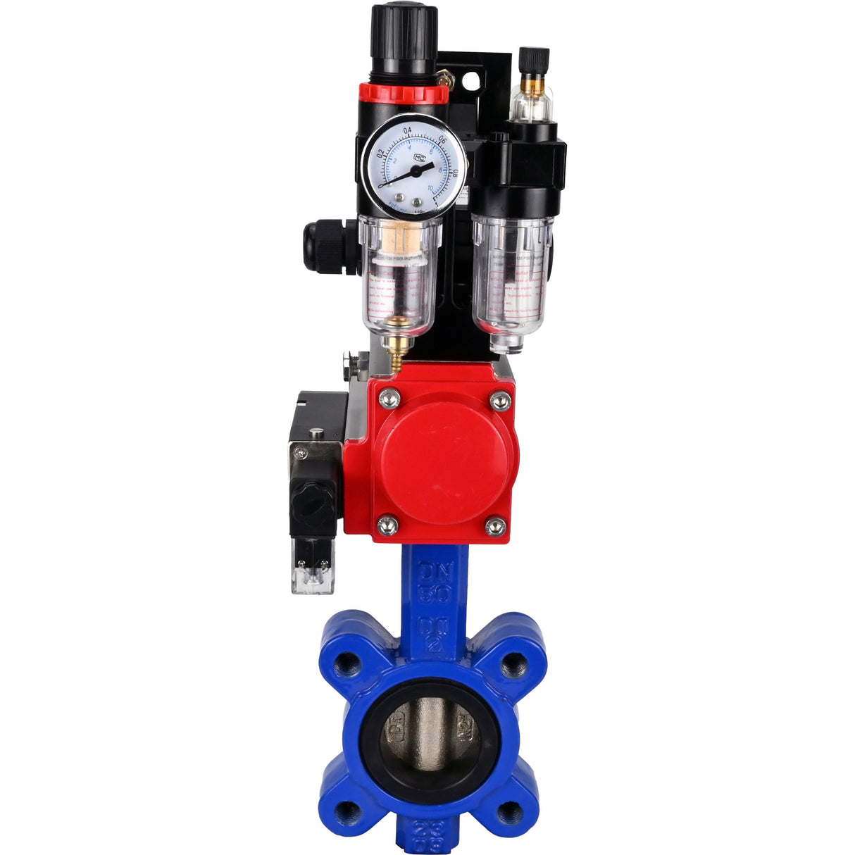 Wasser-Schmetterlingsventil Elephant WBV1616N-2W-Fb-H, Gehäusematerial - Gusseisen QT450, Scheibenmaterial - Gusseisen QT450, Dichtung - NBR, pneumatischer Antrieb PA-SA mit Rückstellfedern, 4M310-08 24V, LSU APL-210N, ATU AFC2000