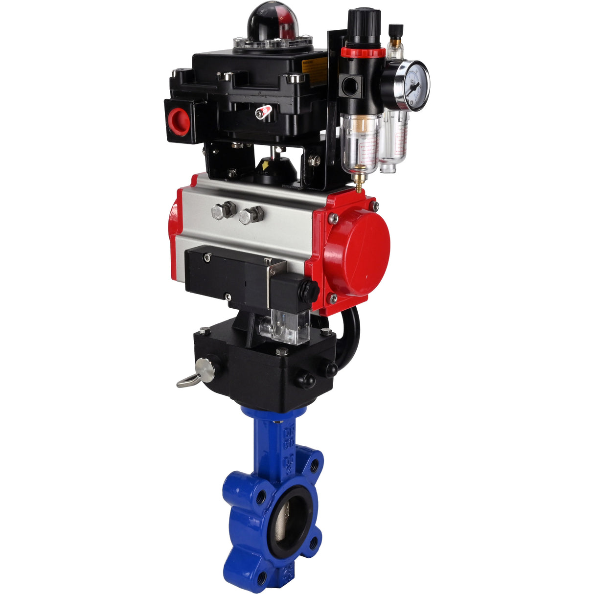 Wasser-Schmetterlingsventil Elephant WBV1616N-2W-Fb-H, Gehäusematerial - Gusseisen QT450, Scheibenmaterial - Gusseisen QT450, Dichtung - NBR, pneumatischer Antrieb PA-DA Doppelwirkung, 4M310-08 24V, LSU APL-410N EX, Handrad MON, ATU AFC2000