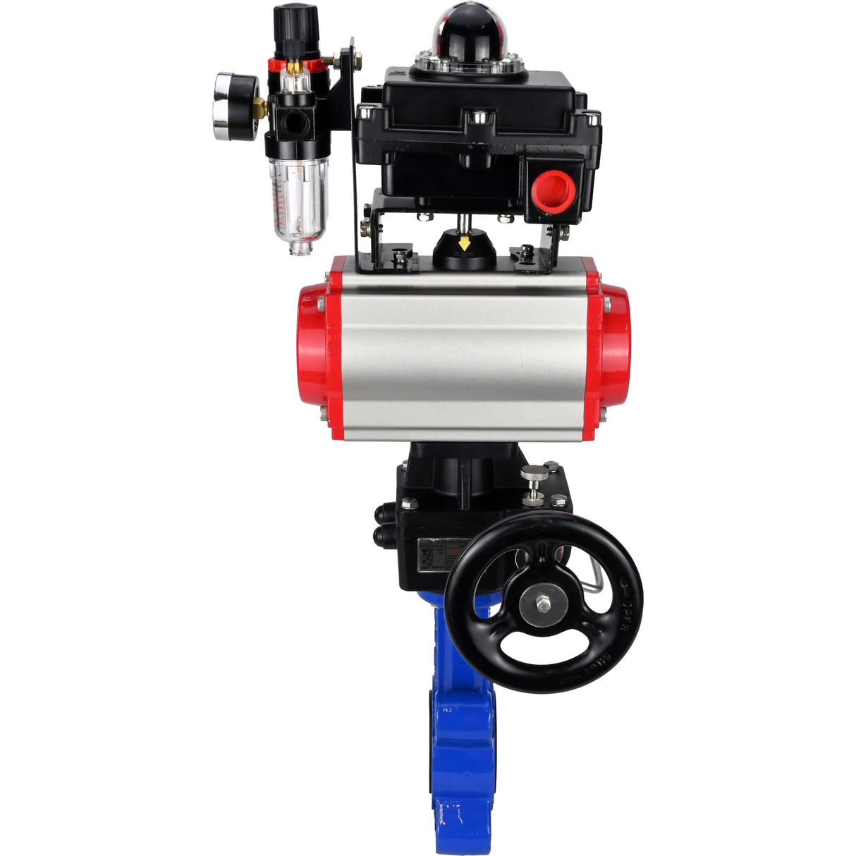 Wasser-Schmetterlingsventil Elephant WBV1616N-2W-Fb-H, Gehäusematerial - Gusseisen QT450, Scheibenmaterial - Gusseisen QT450, Dichtung - NBR, pneumatischer Antrieb PA-DA Doppelwirkung, 4M310-08 24V, LSU APL-410N EX, Handrad MON, ATU AFC2000