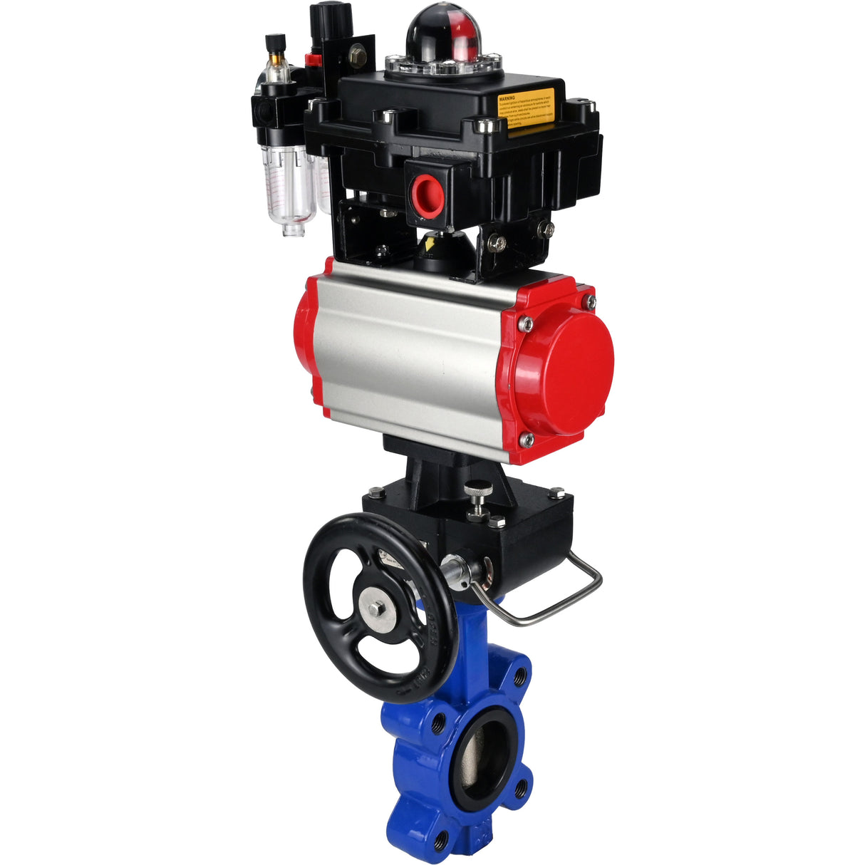 Wasser-Schmetterlingsventil Elephant WBV1616N-2W-Fb-H, Gehäusematerial - Gusseisen QT450, Scheibenmaterial - Gusseisen QT450, Dichtung - NBR, pneumatischer Antrieb PA-DA Doppelwirkung, 4M310-08 24V, LSU APL-410N EX, Handrad MON, ATU AFC2000