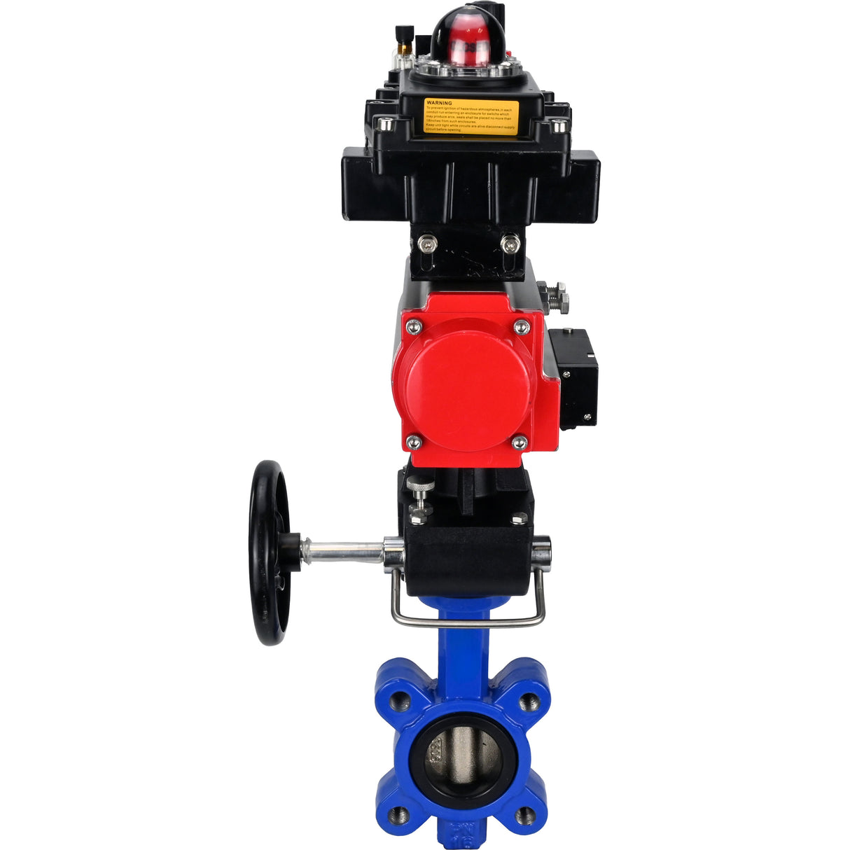 Wasser-Schmetterlingsventil Elephant WBV1616N-2W-Fb-H, Gehäusematerial - Gusseisen QT450, Scheibenmaterial - Gusseisen QT450, Dichtung - NBR, pneumatischer Antrieb PA-DA Doppelwirkung, 4M310-08 24V, LSU APL-410N EX, Handrad MON, ATU AFC2000