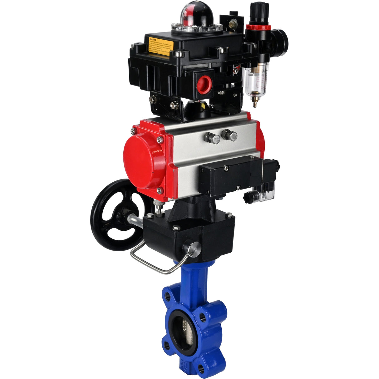 Wasser-Schmetterlingsventil Elephant WBV1616N-2W-Fb-H, Gehäusematerial - Gusseisen QT450, Scheibenmaterial - Gusseisen QT450, Dichtung - NBR, pneumatischer Antrieb PA-DA Doppelwirkung, 4M310-08 24V, LSU APL-410N EX, Handrad MON, ATU AFC2000