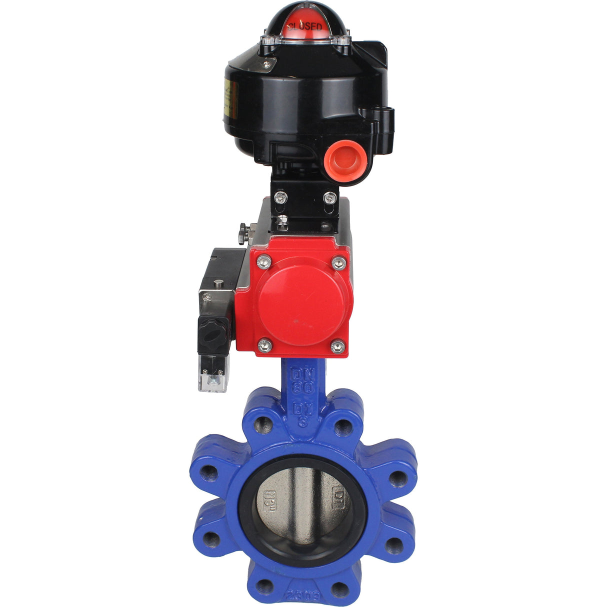 Wasser-Schmetterlingsventil Elephant WBV1616N-2W-Fb-H, Gehäusematerial - Gusseisen QT450, Scheibenmaterial - Gusseisen QT450, Dichtung - NBR, pneumatischer Antrieb PA-SA mit Rückstellfedern, 4M310-08 220V, LSU APL-510N EX