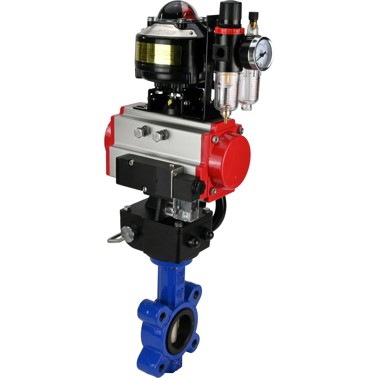 Wasser-Schmetterlingsventil Elephant WBV1616N-2W-Fb-H, Gehäusematerial - Gusseisen QT450, Scheibenmaterial - Gusseisen QT450, Dichtung - NBR, pneumatischer Antrieb PA-DA Doppelwirkung, 4M310-08 24V, LSU APL-510N EX, Handrad MON, ATU AFC2000