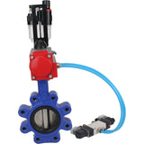 Wasser-Schmetterlingsventil Elephant WBV1616E-2W-Fb-H, Gehäusematerial - Gusseisen QT450, Scheibenmaterial - Gusseisen QT450, Dichtung - EPDM, mit pneumatischem Doppelwirkungsantrieb PA-DA, 4V320-10 220V, ATU AFC2000