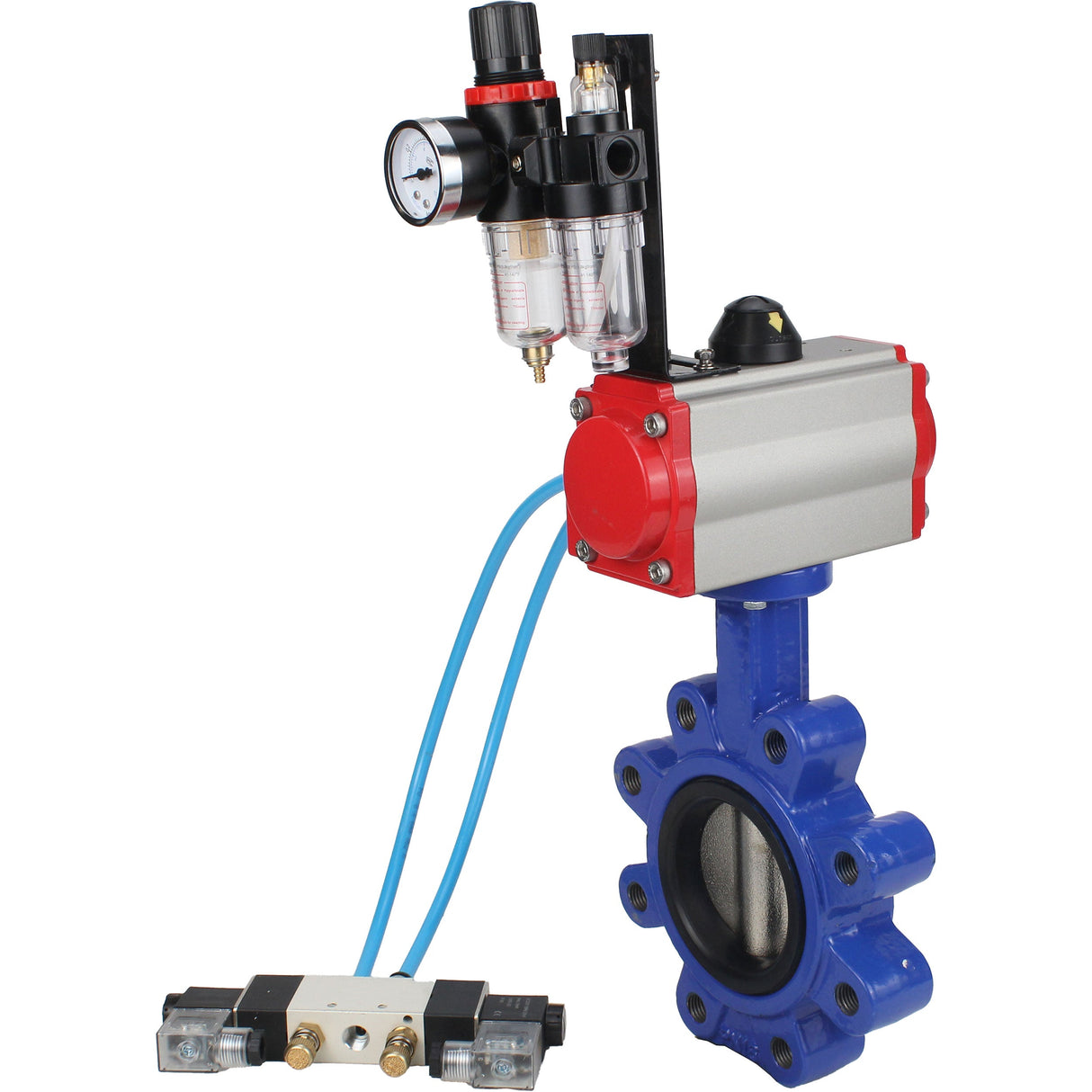 Wasser-Schmetterlingsventil Elephant WBV1616E-2W-Fb-H, Gehäusematerial - Gusseisen QT450, Scheibenmaterial - Gusseisen QT450, Dichtung - EPDM, mit pneumatischem Doppelwirkungsantrieb PA-DA, 4V320-08 220V, ATU AFC2000