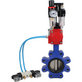 Wasser-Schmetterlingsventil Elephant WBV1616E-2W-Fb-H, Gehäusematerial - Gusseisen QT450, Scheibenmaterial - Gusseisen QT450, Dichtung - EPDM, mit pneumatischem Doppelwirkungsantrieb PA-DA, 4V320-10 220V, ATU AFC2000