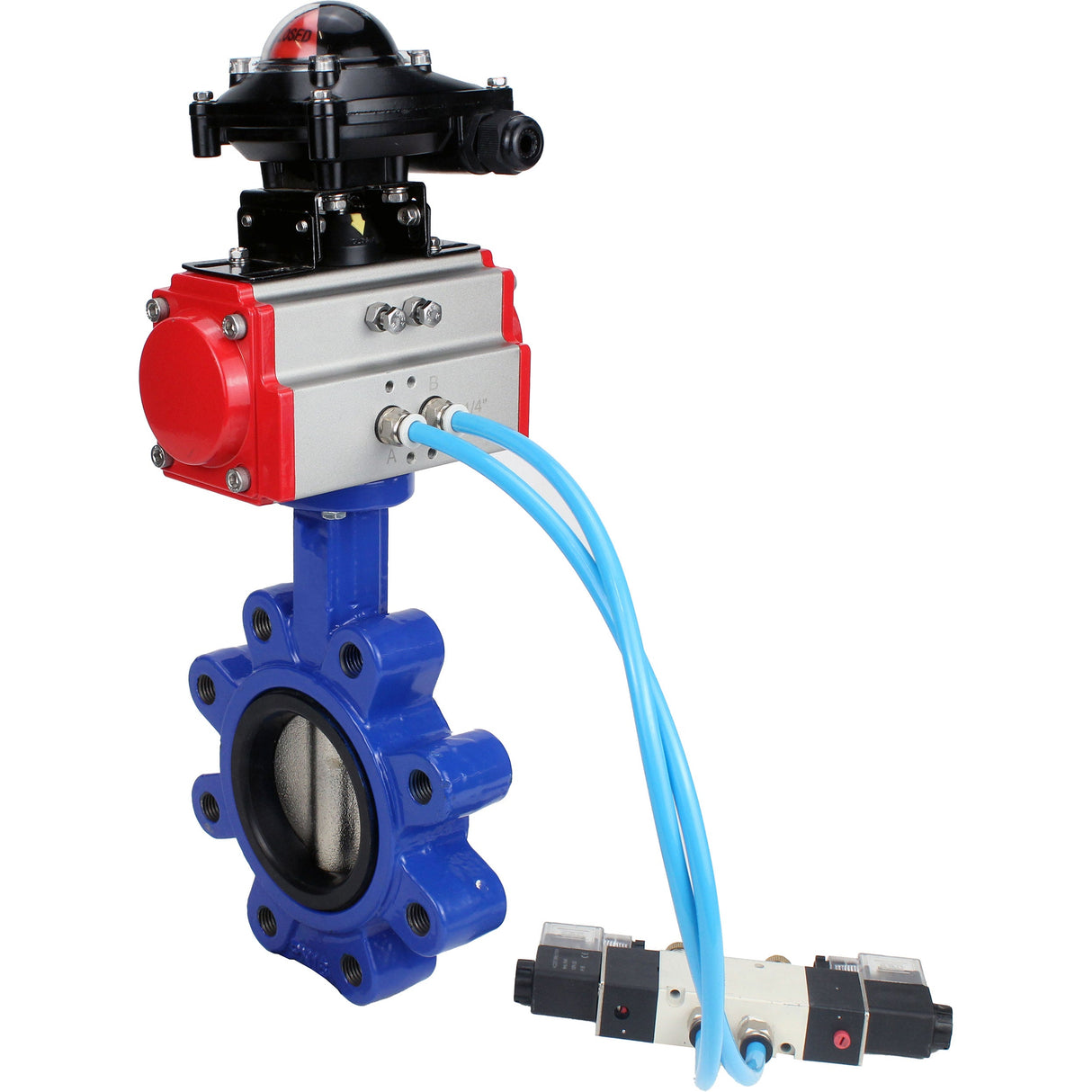 Wasser-Schmetterlingsventil Elephant WBV1616N-2W-Fb-H, Gehäusematerial - Gusseisen QT450, Scheibenmaterial - Gusseisen QT450, Dichtung - NBR, pneumatischer Antrieb PA-SA mit Rückstellfedern, 4V320-08 220V, LSU APL-210N