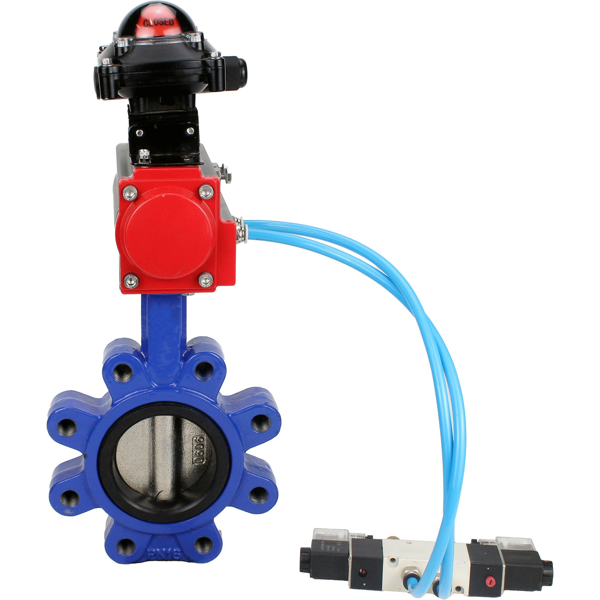 Wasser-Schmetterlingsventil Elephant WBV1616N-2W-Fb-H, Gehäusematerial - Gusseisen QT450, Scheibenmaterial - Gusseisen QT450, Dichtung - NBR, pneumatischer Antrieb PA-SA mit Rückstellfedern, 4V320-08 220V, LSU APL-210N