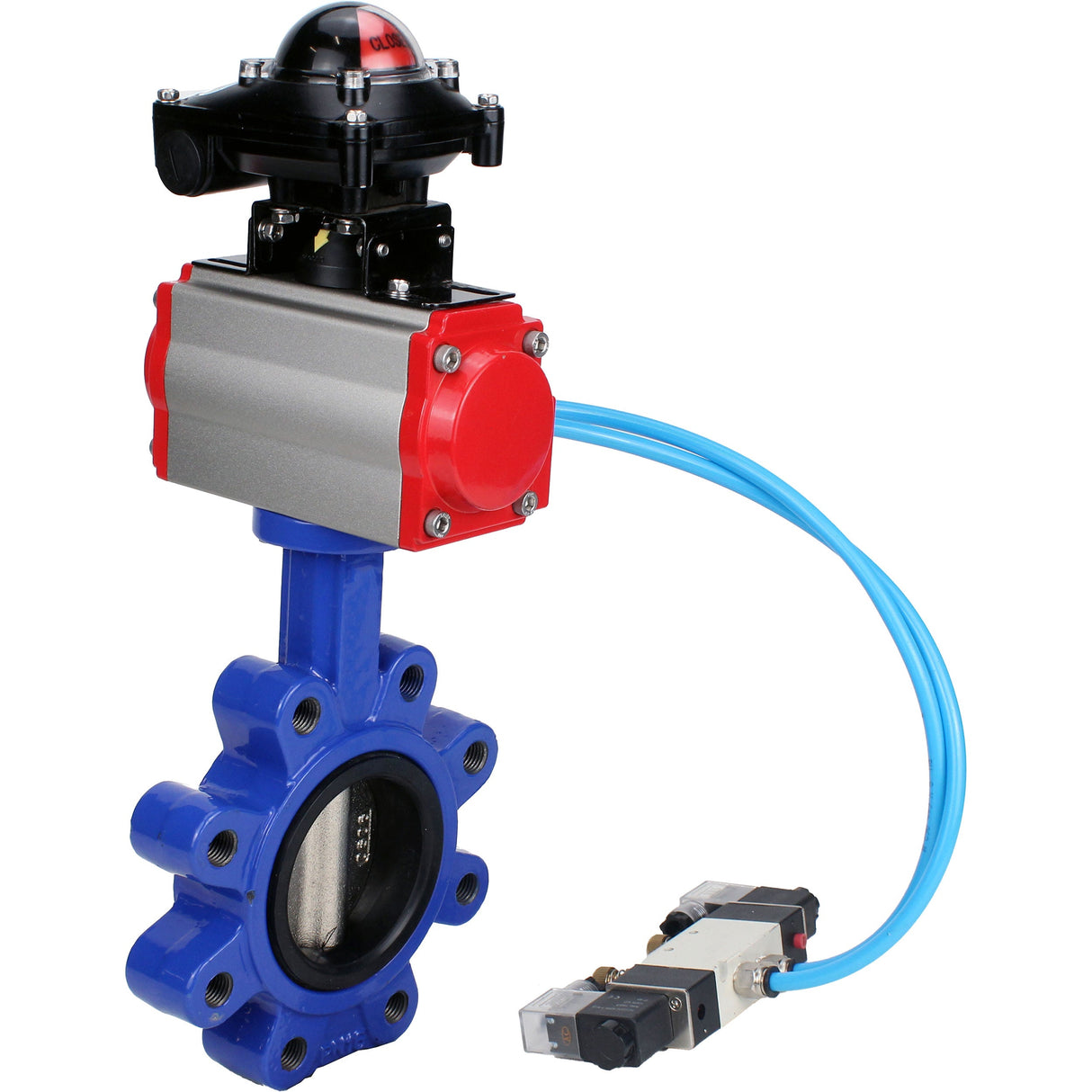 Wasser-Schmetterlingsventil Elephant WBV1616N-2W-Fb-H, Gehäusematerial - Gusseisen QT450, Scheibenmaterial - Gusseisen QT450, Dichtung - NBR, pneumatischer Antrieb PA-SA mit Rückstellfedern, 4V320-08 220V, LSU APL-210N