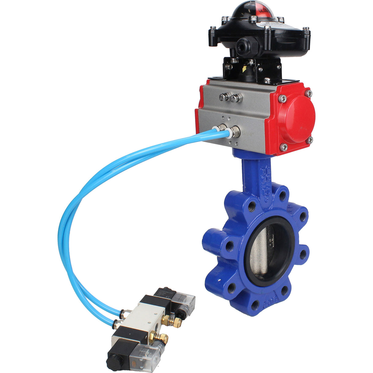 Wasser-Schmetterlingsventil Elephant WBV1616N-2W-Fb-H, Gehäusematerial - Gusseisen QT450, Scheibenmaterial - Gusseisen QT450, Dichtung - NBR, pneumatischer Antrieb PA-SA mit Rückstellfedern, 4V320-08 220V, LSU APL-210N