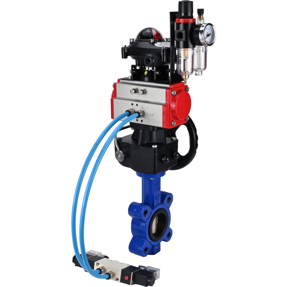 Water Butterfly Valve Elephant WBV1616N-2W-Fb-H, Gehäusematerial - Gusseisen QT450, Scheibenmaterial - Gusseisen QT450, Dichtung - NBR, pneumatischer Antrieb PA-DA Doppelwirkung, 4V320-10 220V, LSU APL-210N, Handrad MON, ATU AFC2000