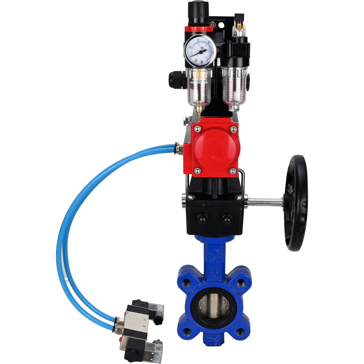 Water Butterfly Valve Elephant WBV1616N-2W-Fb-H, Gehäusematerial - Gusseisen QT450, Scheibenmaterial - Gusseisen QT450, Dichtung - NBR, pneumatischer Antrieb PA-DA Doppelwirkung, 4V320-10 220V, LSU APL-210N, Handrad MON, ATU AFC2000